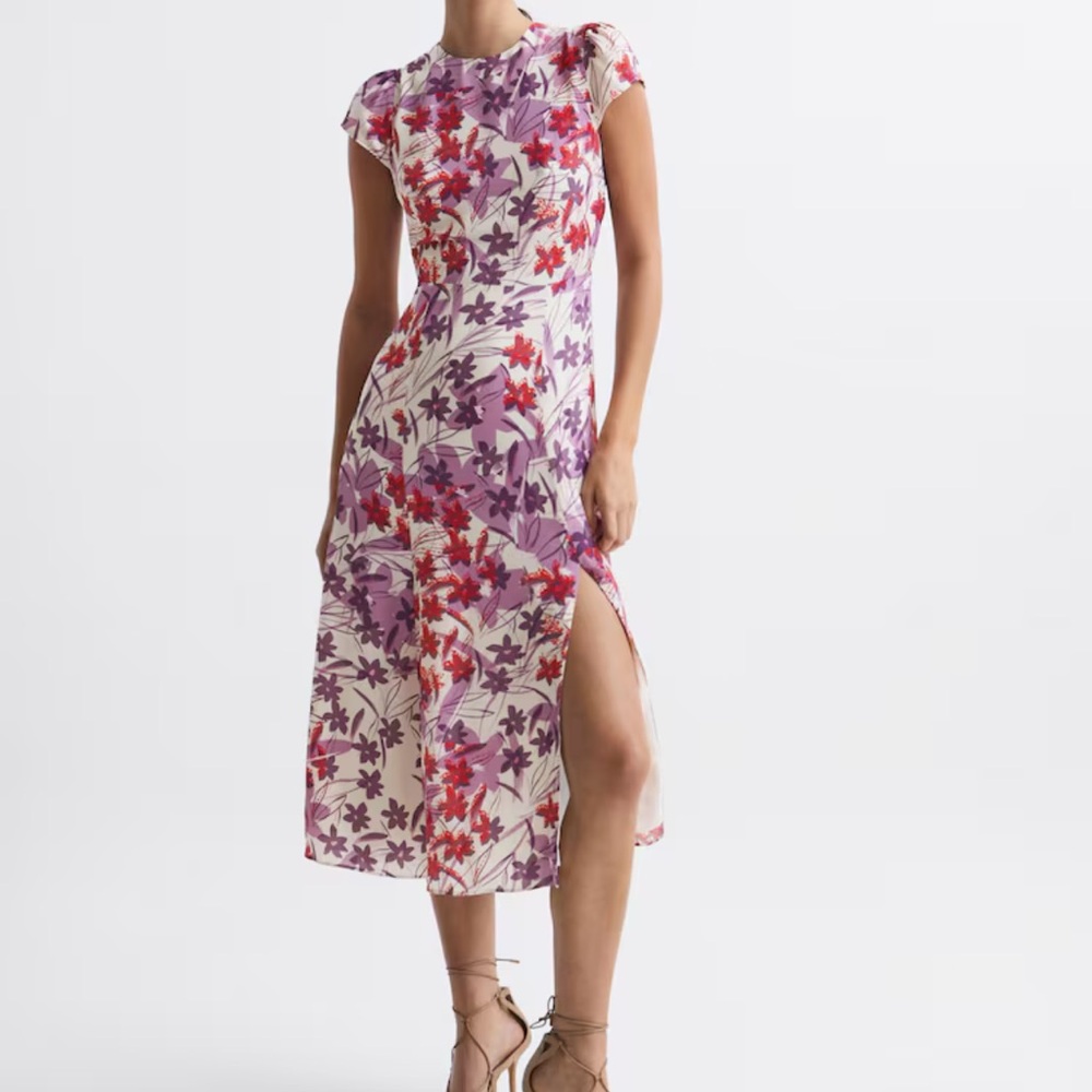 REISS Livia‎ Floral Printed Midi Dress Side Slit Size 4